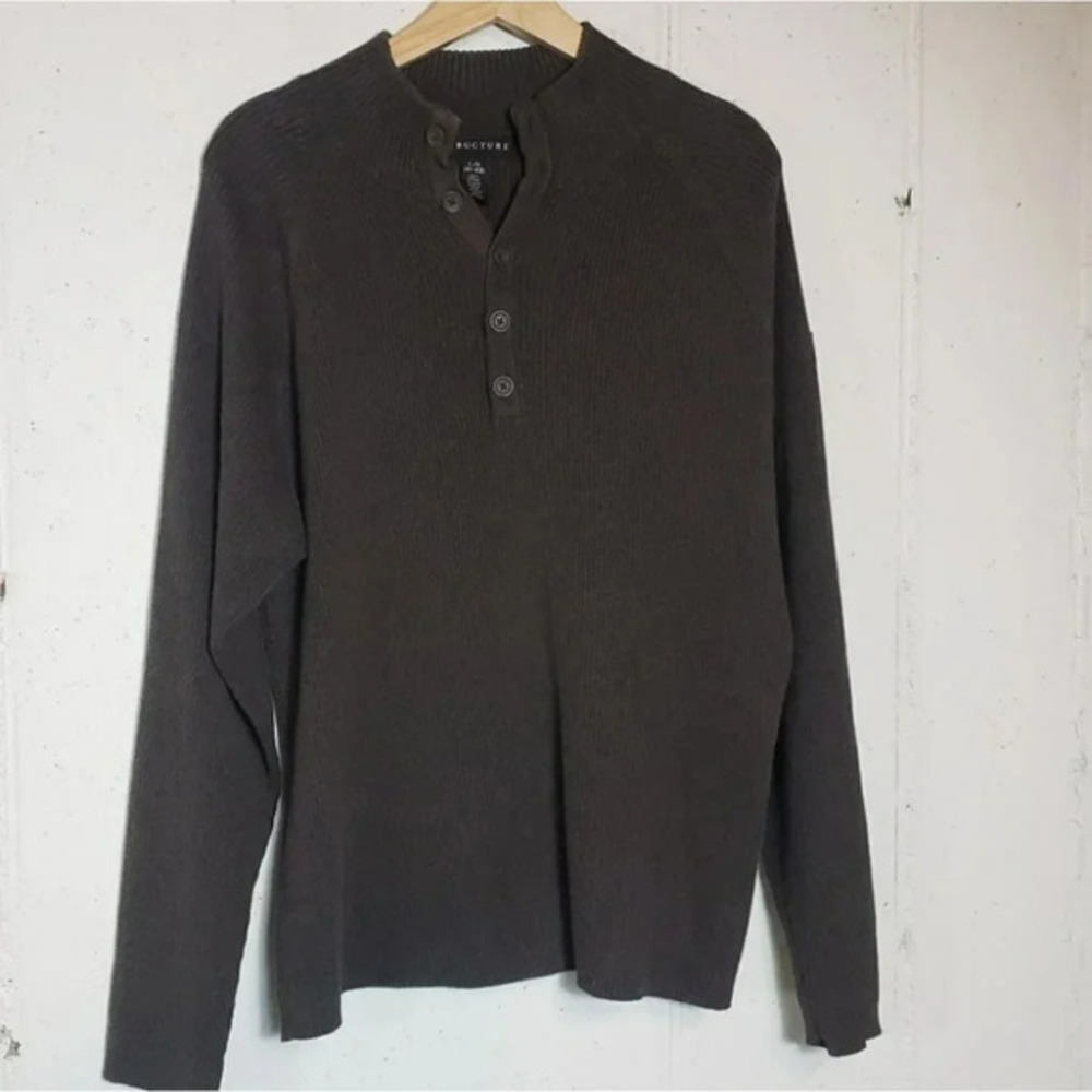 Structure L brown cotton Henley sweater